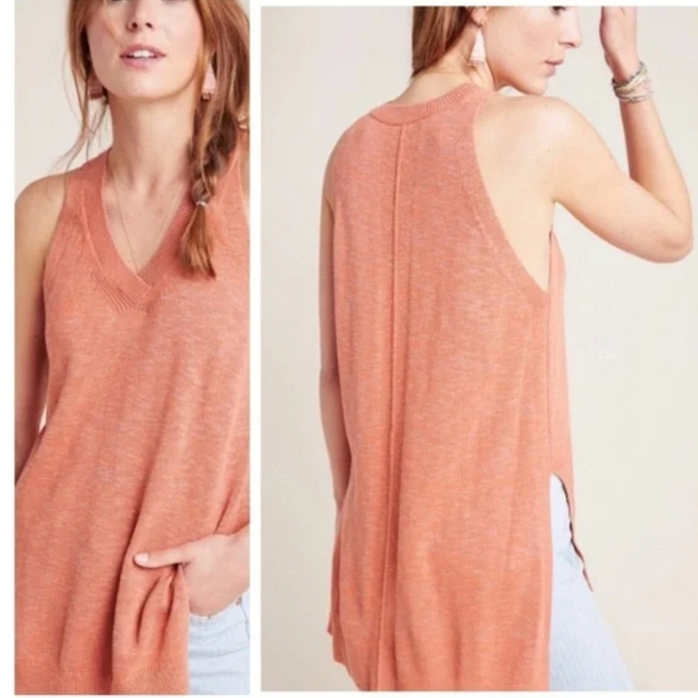 ANTHROPOLOGIE Desmond Rusty Orange Sleevless Vneck Ribbed Tunic‎ Top Women's XS